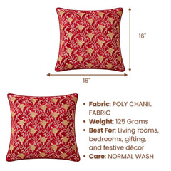 Fabric Crafted Cushion Cover – Maroon | 16"x16" | Poly Chenille Fabric | Embroidered Floral Vine Design