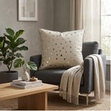 Handcrafted Cream Cushion Cover – 16"x16" | Mirror Dot Embroidery | Premium Poly Cotton | Elegant Decorative Accent