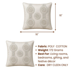Handcrafted Cushion Cover – White | 16"x16" | Elegant Poly Cotton Cushion Cover