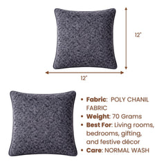 Fabric Crafted Cushion Cover – Black | 12"x12" | Poly Chenille Fabric | Textured Leaf Pattern