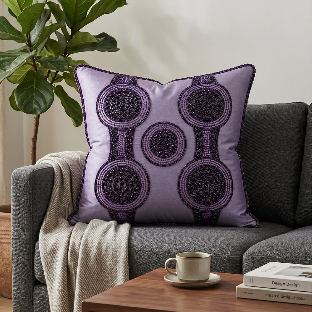 Handcrafted Cushion Cover – Light Purple | 16"x16" | Elegant Poly Cotton Cushion Cover