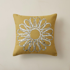 Handcrafted Rust Floral Cushion Cover – 12"x12", Premium Poly Cotton