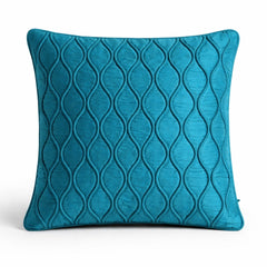 Fabric Crafted Cushion Cover – Turquoise | 12"x12" | Poly Cotton Fabric | Elegant Embossed Wavy Pattern Design