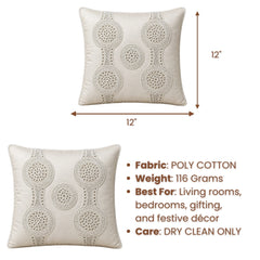 Handcrafted Cushion Cover – White | 12"x12" | Elegant Poly Cotton Cushion Cover