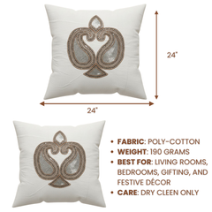 Handcrafted White Cushion Cover – 24"x24", Premium Poly Cotton