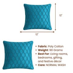 Fabric Crafted Cushion Cover – Turquoise | 12"x12" | Poly Cotton Fabric | Elegant Embossed Wavy Pattern Design