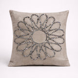 Hand Crafted Cushion Cover – Khaki | 16"x16" | Poly Cotton Fabric | Floral Design