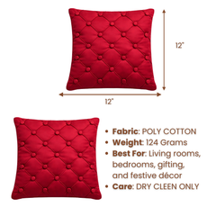 Hand Crafted Cushion Cover – Maroon | 12"x12" | Poly Cotton | Classic Button Tufted Design