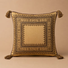 Handcrafted Cushion Cover – Golden | 16"x16" | Elegant Tassel Border Decorative Cushion Cover