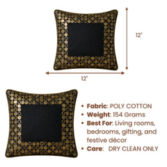 Handcrafted Cushion Cover – Black | 12"x12" | Elegant Poly Cotton Cushion Cover