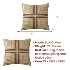 Handcrafted Beige Cushion Cover – 16"x16" | Heavy Poly Cotton | Premium Embroidered Square Design