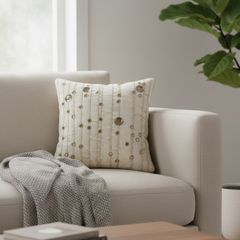 Handcrafted Cream Cushion Cover – 16"x16" | Decorative Bead & Thread Work | Premium Poly Cotton