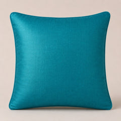 Machine Crafted Turquoise Cushion Cover – 16"x16" | Elegant Gold Floral Embroidery | Premium Poly-Cotton Decorative Cushion Cover