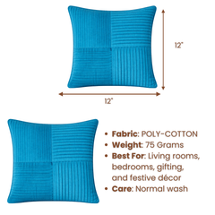 Fabric-Crafted Turquoise Blue Cushion Cover – 12"x12" | Elegant Pleated Texture | Premium Poly Cotton