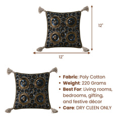 Handcrafted Cushion Cover – Cream | 12"x12" | Decorative Poly Cotton Cushion Cover with Tassels