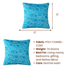 Machine-Crafted Sky Blue Cushion Cover – 12"x12" | Circular Embroidered Design | Premium Poly Channel Fabric