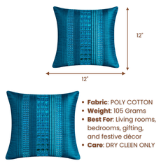 Hand Crafted Cushion Cover – Turquoise | 12"x12" | Poly Cotton | Textured Panel Design