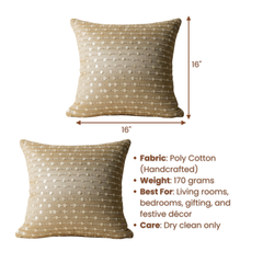 Handcrafted Beige Cushion Cover – 16"x16", Premium Poly Cotton