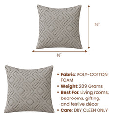 Handcrafted Cushion Cover – Dark Grey | 16"x16" | Geometric Embroidered Decorative Cushion Cover