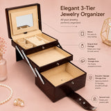 Luxury Brown Crocodile Leather Jewellery Vanity Box with Mirror & Multi-Layer Organizer (20.32 × 17.27 × 16.51 cm)