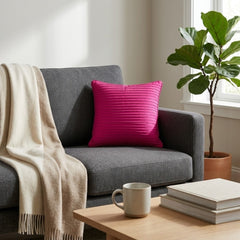 Fabric Crafted Cushion Cover – Pink | 12"x12" | Poly Cotton Foam | Ribbed Texture Design