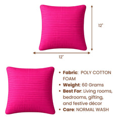 Fabric Crafted Cushion Cover – Pink | 12"x12" | Poly Cotton Foam | Ribbed Texture Design