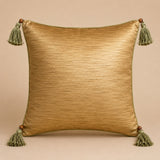 Handcrafted Cushion Cover – Golden | 16"x16" | Elegant Tassel Border Decorative Cushion Cover