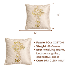 Hand Crafted Cushion Cover – Cream | 12"x12" | Poly Cotton | Embroidered Floral Design