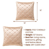 Hand Crafted Cushion Cover – Light Gold | 16"x16" | Poly Chenille-Cotton | Diamond Tufted Design