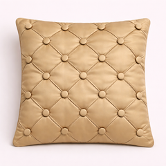 Hand Crafted Cushion Cover – Gold | 12"x12" | Poly Cotton | Classic Button Tufted Design
