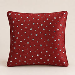 Handcrafted Maroon Cushion Cover – 16"x16" | Mirror Dot Embroidery | Premium Poly Cotton | Elegant Decorative Accent