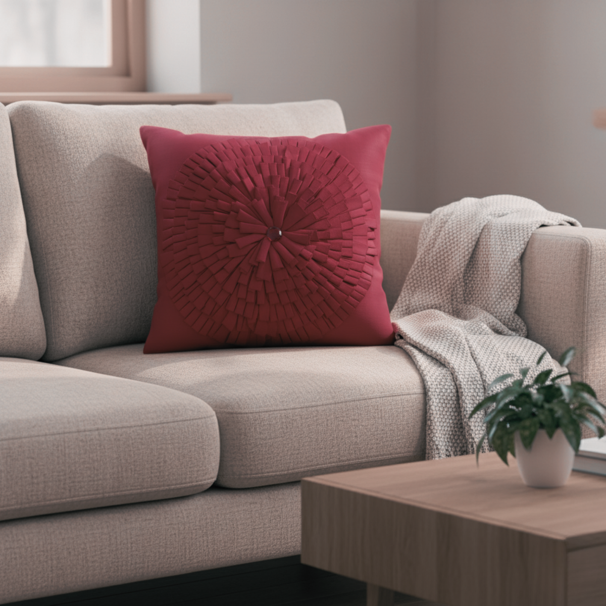 Fabric Crafted Maroon Cushion Cover – 16"x16" | Premium Poly Cotton
