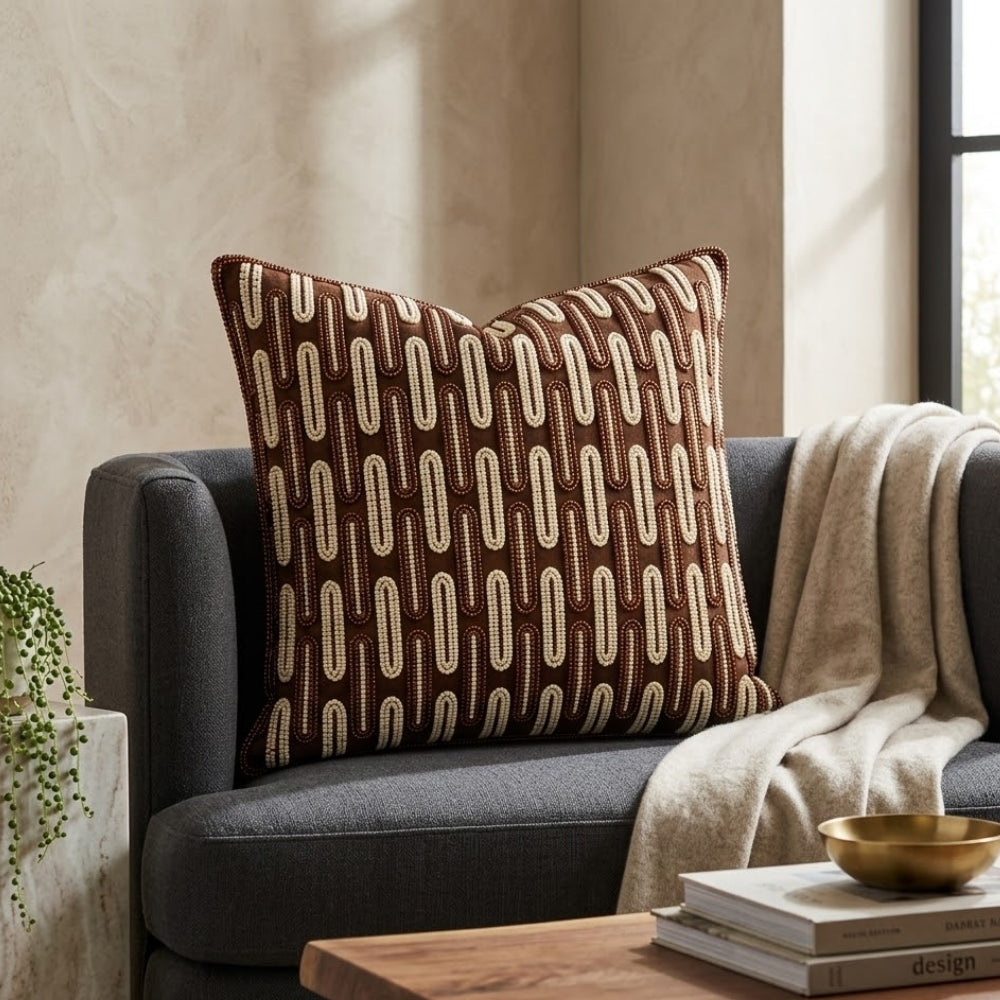 Handcrafted Cushion Cover – Brown | 16"x16" | Poly Cotton Foam Fabric | Premium Ribbed Texture Design