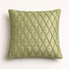 Fabric Crafted Cushion Cover – Green | 12"x12" | Poly Cotton Fabric | Elegant Embossed Wavy Pattern Design