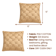 Hand Crafted Cushion Cover – Gold | 12"x12" | Poly Cotton | Classic Button Tufted Design