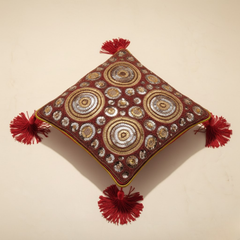 Handcrafted Maroon Cushion Cover – 12"x12", Premium Poly Cotton