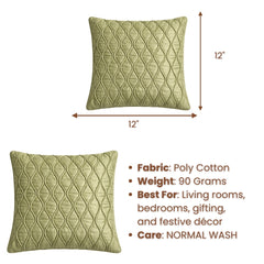 Fabric Crafted Cushion Cover – Green | 12"x12" | Poly Cotton Fabric | Elegant Embossed Wavy Pattern Design