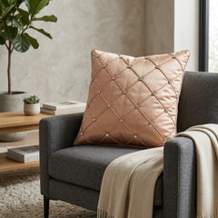 Hand Crafted Cushion Cover – Light Brown | 16"x16" | Poly Chenille-Cotton | Diamond Tufted Design