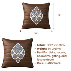 Machine Crafted Cushion Cover – Brown | 16"x16" | Elegant Poly Cotton Cushion Cover