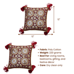 Handcrafted Maroon Cushion Cover – 12"x12", Premium Poly Cotton