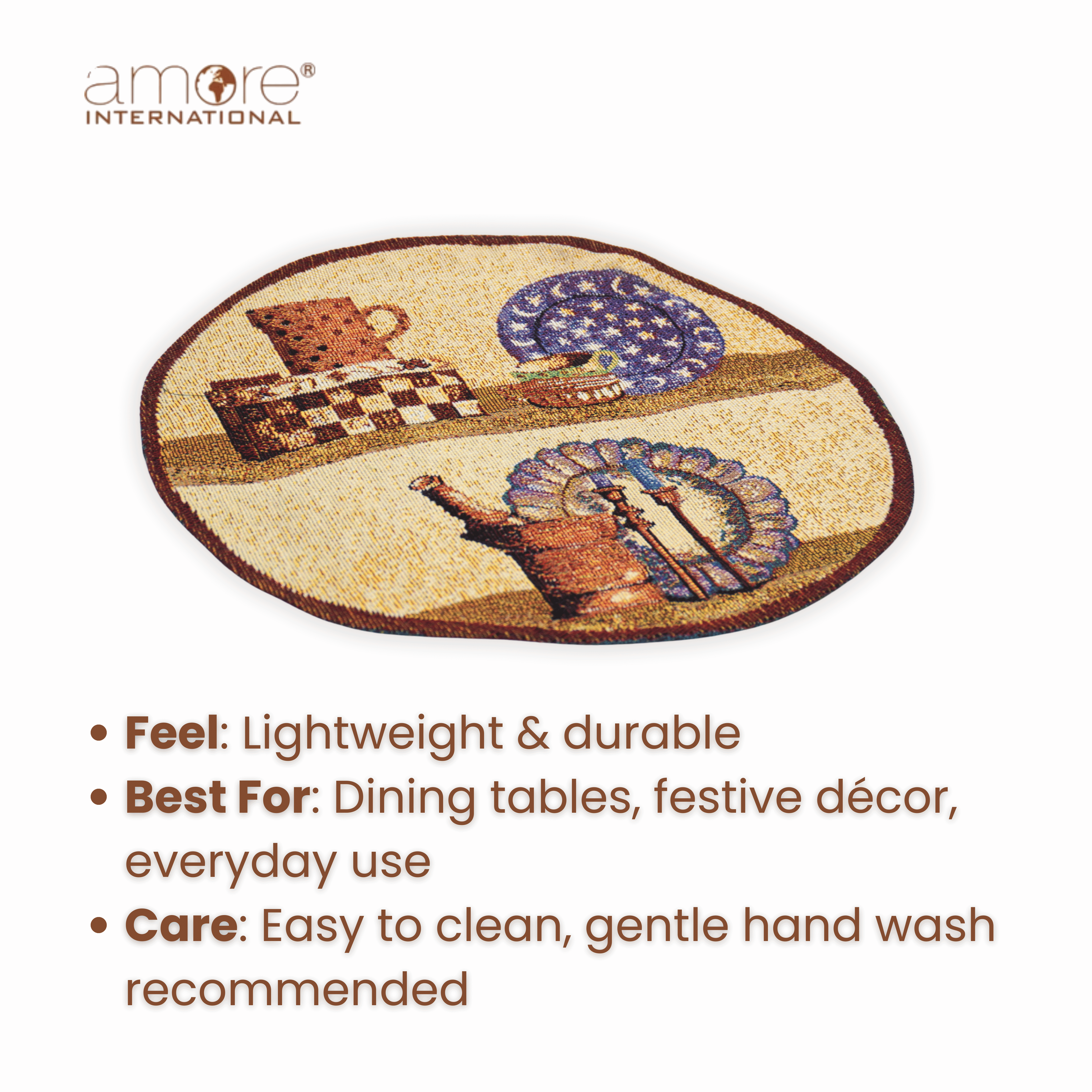 Tapestry Doily – Gold Jacquard Woven, 12"x12"