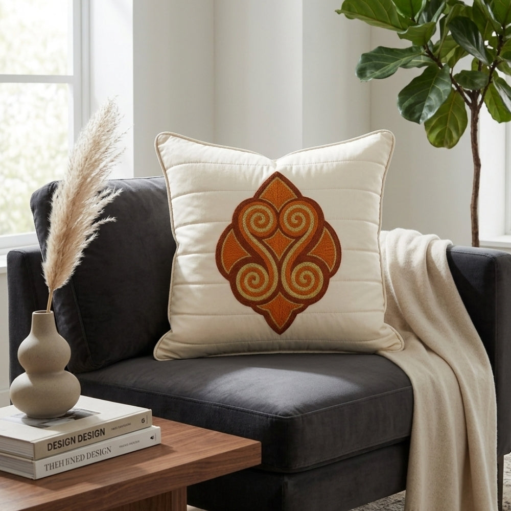 Machine Crafted Cushion Cover – Cream | 16"x16" | Elegant Poly Cotton Cushion Cover