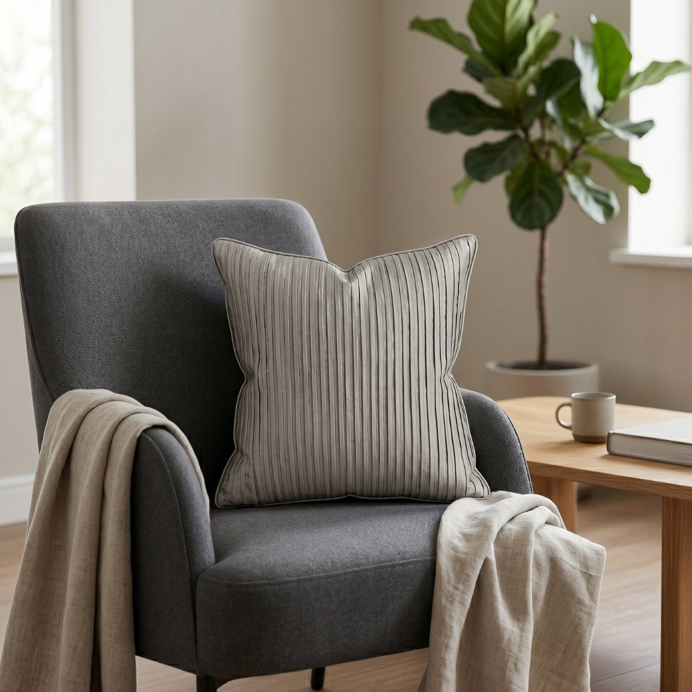 Fabric Crafted Cushion Cover – Camel | 12"x12" | Poly Cotton Foam Fabric | Elegant Ribbed Texture Design
