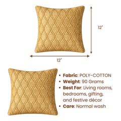 Fabric-Crafted Gold Cushion Cover – 12"x12" | Elegant Wave Texture | Premium Poly Cotton