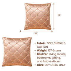 Hand Crafted Cushion Cover – Light Brown | 16"x16" | Poly Chenille-Cotton | Diamond Tufted Design