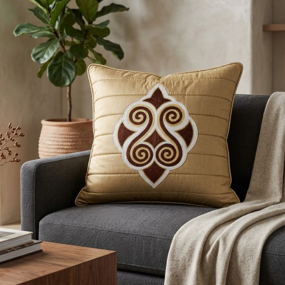 Machine Crafted Cushion Cover – Beige | 16"x16" | Elegant Poly Cotton Cushion Cover