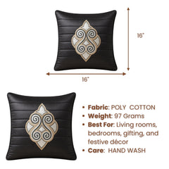 Machine Crafted Cushion Cover – Black | 16"x16" | Elegant Poly Cotton Cushion Cover