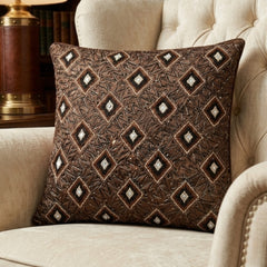Handcrafted Cushion Cover – Brown | 16"x16" | Poly Cotton Foam Fabric | Diamond Motif Textured Design