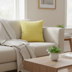 Fabric Crafted Yellow Cushion Cover – 24"x24" | Premium Poly Cotton