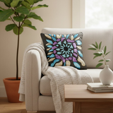 Handcrafted Black Cushion Cover – 16"x16" | Premium Poly Cotton | Multicolor Embroidered Mosaic Design